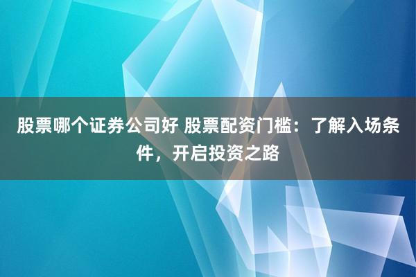 股票哪个证券公司好 股票配资门槛：了解入场条件，开启投资之路